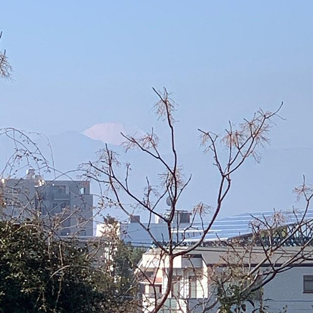 小学校の前の歩道橋から富士山が見えることを発見！この歩道橋、普段は通るルートではないので気がつかなかった。Found out a Fuji-view spot, a foot bridge just in front of the school.